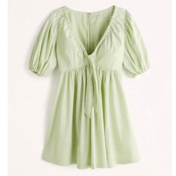 Abercrombie & Fitch Green Cinch-Front Puff Sleeve Poplin Mini Dress 35756 - Picture 1 of 14